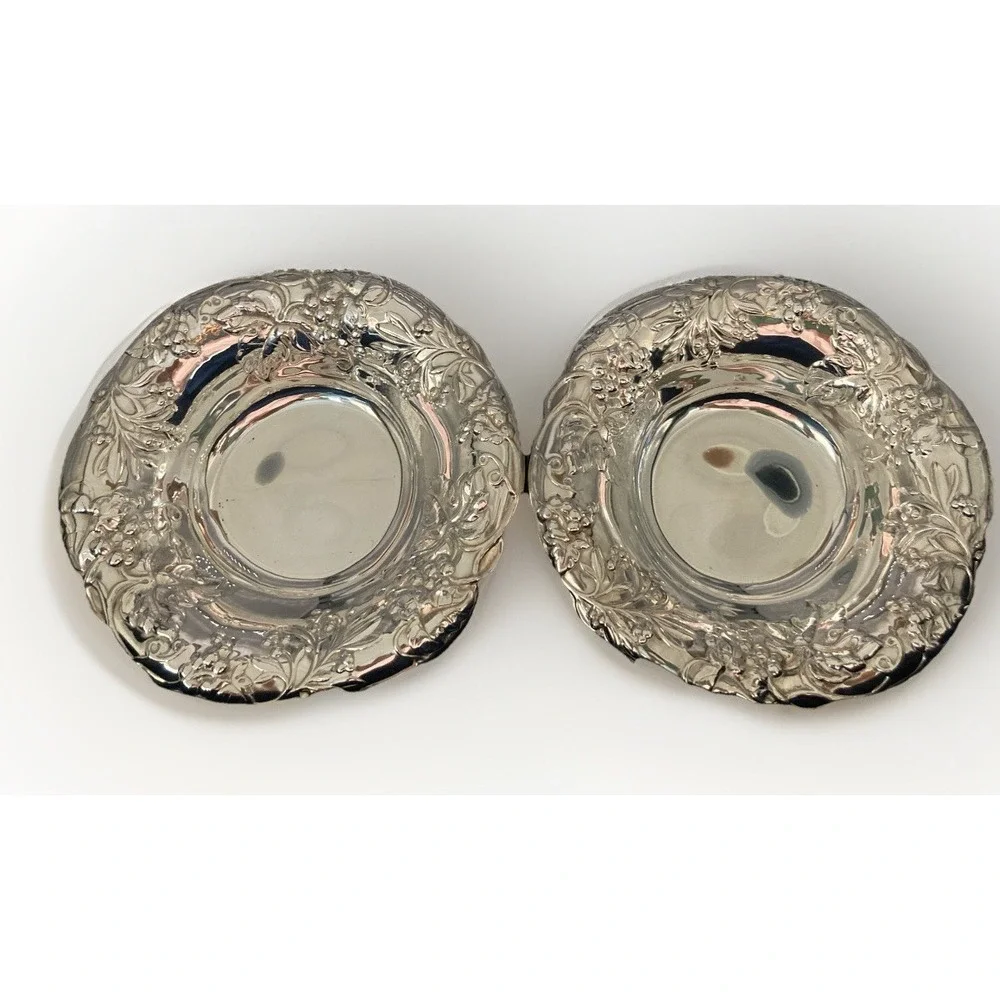 Vintage Grapevine Repousse Pilgrim Silver-plated Candy Dish Bowls (2) Post 1940
